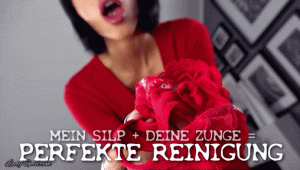 Mein Slip + Deine Zunge = Perfekte Reinigung Mein getragener, duftender Slip wartet auf eine gründliche Reinigung... mit der Zunge! Jeden Fleck und jede Faser, meine Spucke ist das Waschmittel! Wenn du gut bist, darfst du danach noch höher lecken... aber komm erst mal zum Dienst!