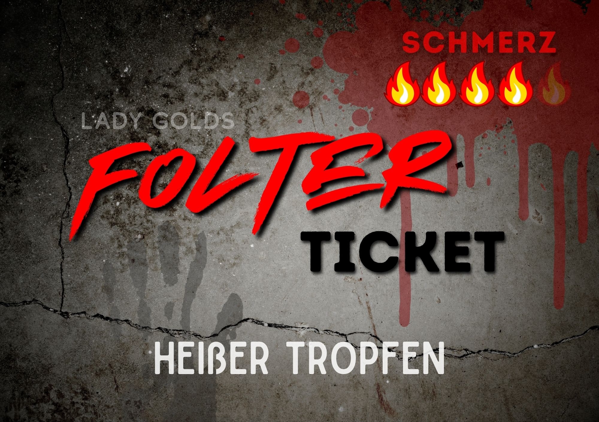 FOLTER-TICKET "Heißer Tropfen" 🔥🔥🔥🔥 Ein Folter-Ticket ist ein gnadenloser, sofortiger Befehl deiner Herrin. Du kaufst, downloadest direkt und hast für die Ausführung der Aufgabe exakt 24 Stunden. Jedes Ticket enthält: -präzise, knallharte Schmerzaufgabe (von leicht bis brutal) - Schmerzskala in 🔥 für perfekte Orientierung - Benötigte Hilfsmittel - Regeln - Klare Beweispflicht  - Harte Strafe bei Versagen oder Ausreden Kein Warten. Keine Diskussion. Keine Gnade. Sobald du gekauft hast, gehört dein Körper mir – für die Dauer der Aufgabe. Wähle das Gift: von leichten Einstiegsqualen bis zur 5-Feuer-Hölle für echte Masochisten! Zieh dein Ticket: Ein Klick. Ein Befehl. Sofortiger Schmerz. Leide und bedanke dich danach. Deine Herrin wartet schon auf deinen Beweis...